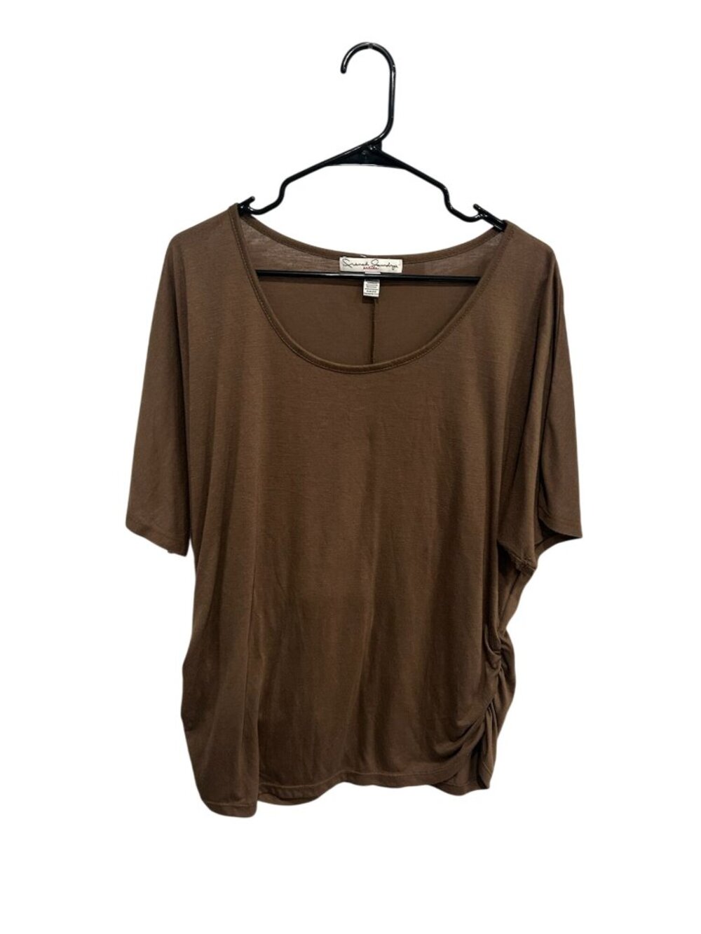 French Laundry XL Petite Brown Ruched Side Top Neutral Aesthetic Minimalist